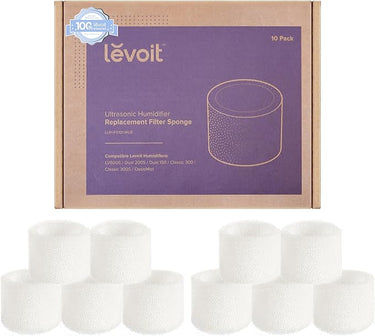 LEVOIT Filtro de Repuesto para Humidificador, Captura las Partículas Finas del Depósito de Agua para Mejorar la Eficacia de la Humidificación, Compatible con Levoit Humidificador, Paquete de 10
